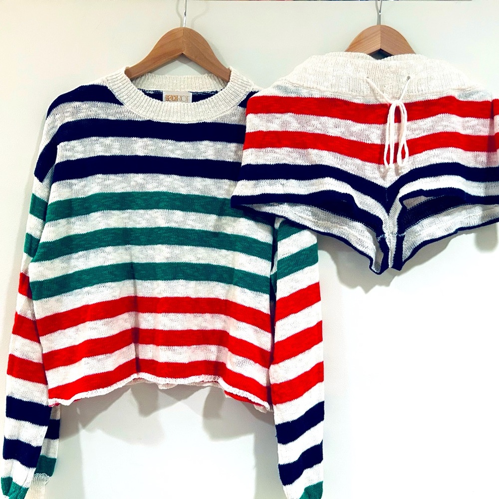 Beach Riot Sandy Short in Nautical Stripe and Ava sweater in Nautical Stripe.